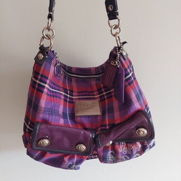 Coach 16120 Poppy Metallic Tartan Shoulder Handbag Purse - Picture 1 of 10
